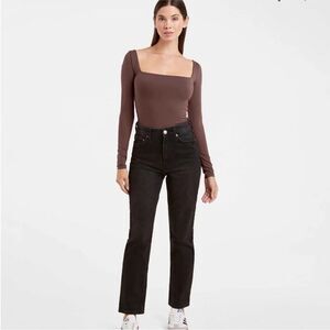 Nuuds Square Neck Long Sleeve Bodysuit Brown sz XL